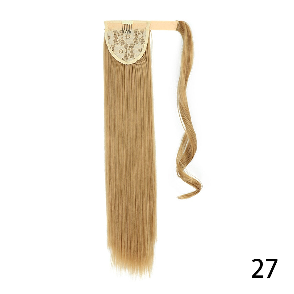 AZIR Long Straight Ponytail Hair Synthetic Extensions Heat Resistant Hair 22Inch Wrap Around Pony Hairpiece for Women