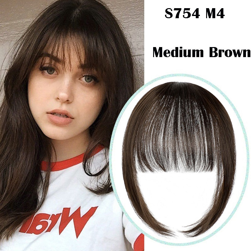 SHANGZI False Bangs Synthetic hair Bangs Hair Extension Fake Fringe Natural hair clip on bangs Light Brown HighTemperature wigs