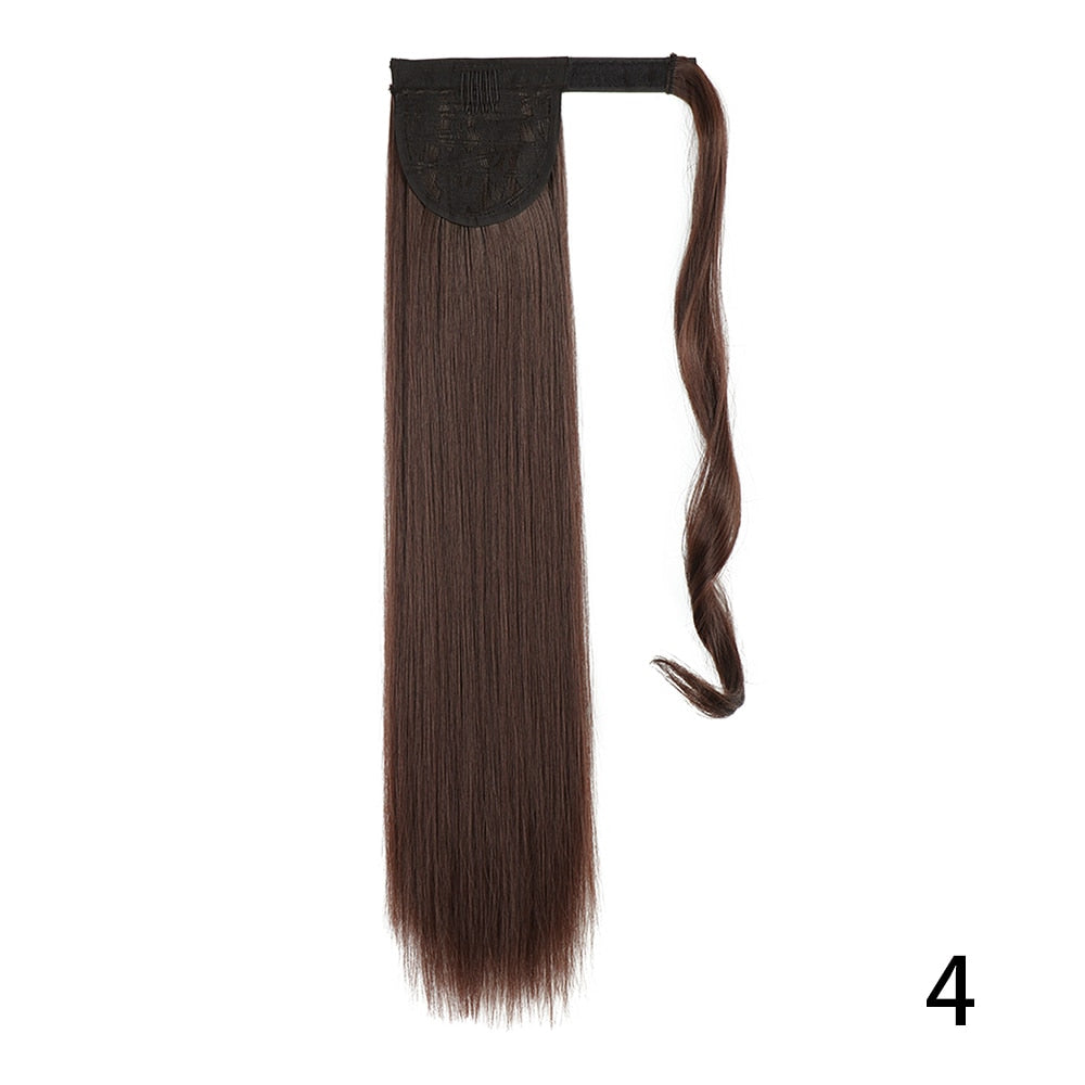 AZIR Long Straight Ponytail Hair Synthetic Extensions Heat Resistant Hair 22Inch Wrap Around Pony Hairpiece for Women