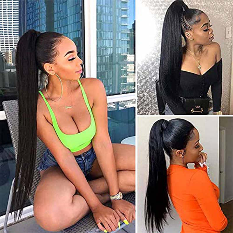 Ponytail Human Hair Extensions With Clip In Drawstring Ponytail Straight Brazilian Hair Ponytails For Women Remy 1  Piece