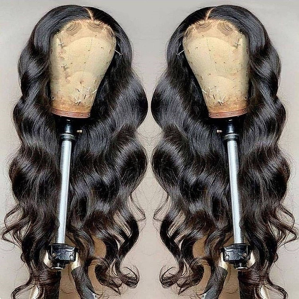 Medium Length Body Wave Swiss Lace Front Human Hair Wigs PrePlucked Brazilian Body Wave Lace Frontal Wig With Baby Hair