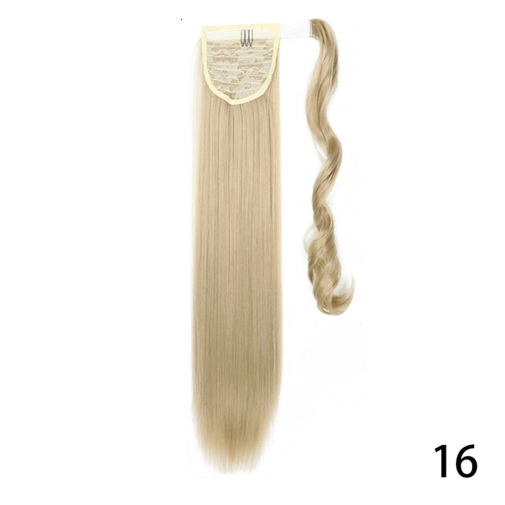 AZIR Long Straight Ponytail Hair Synthetic Extensions Heat Resistant Hair 22Inch Wrap Around Pony Hairpiece for Women