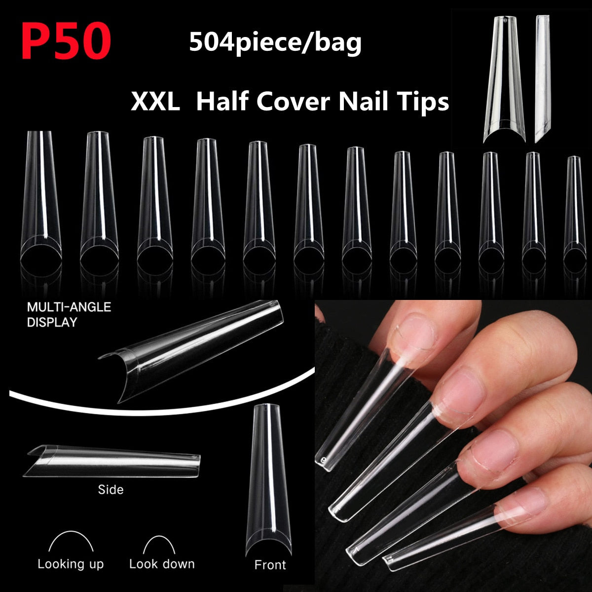 Makartt 500pcs Coffin Fake Nail Tips Clear Natural XXL Gel Tips Full Cover False Acrylic Stiletto Ballerina Nails Press on Nail