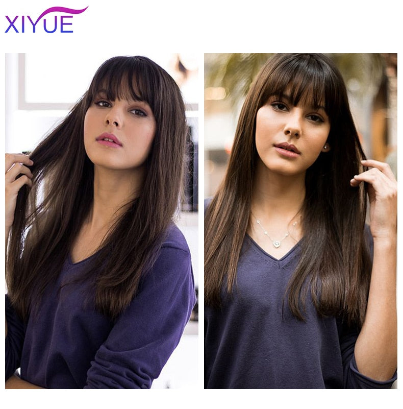 Black/Light Brown Clip In Hair Bangs Hairpiece Accessories Synthetic Fake Bangs Clip In Hair Extensions Clip In Hair Pieces