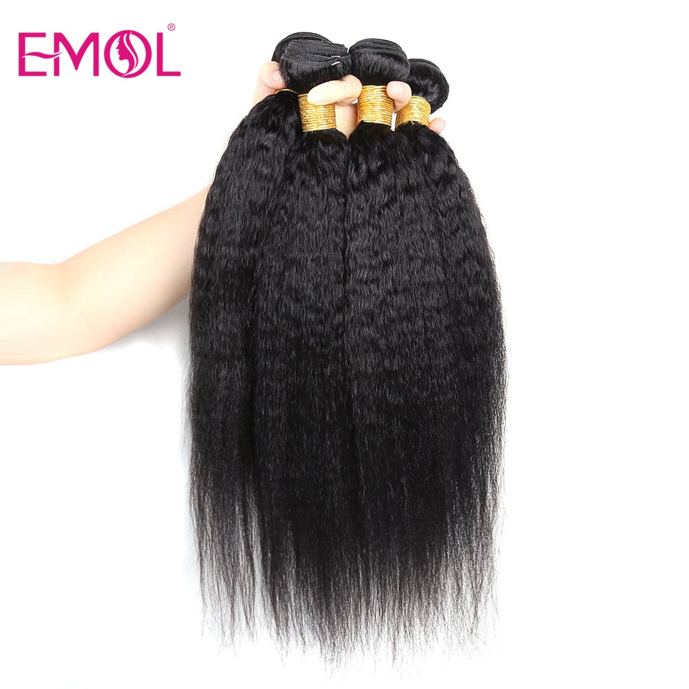 Kinky Straight Hair Bundles 100% Human Hair Extensions Wholesale Vendor Yaki Straight Hair 3/4 Bundles Natural Hair Weave EMOL