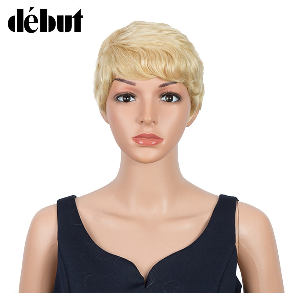 Debut Short Pixie Hairstyle Wigs For Black Women Brazilian 613 Blonde Cute Haircuts Human Hair Wigs Cheap Fashion Grey Wigs