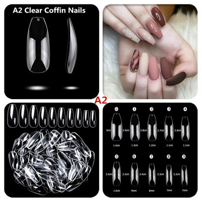 Makartt 500pcs Coffin Fake Nail Tips Clear Natural XXL Gel Tips Full Cover False Acrylic Stiletto Ballerina Nails Press on Nail