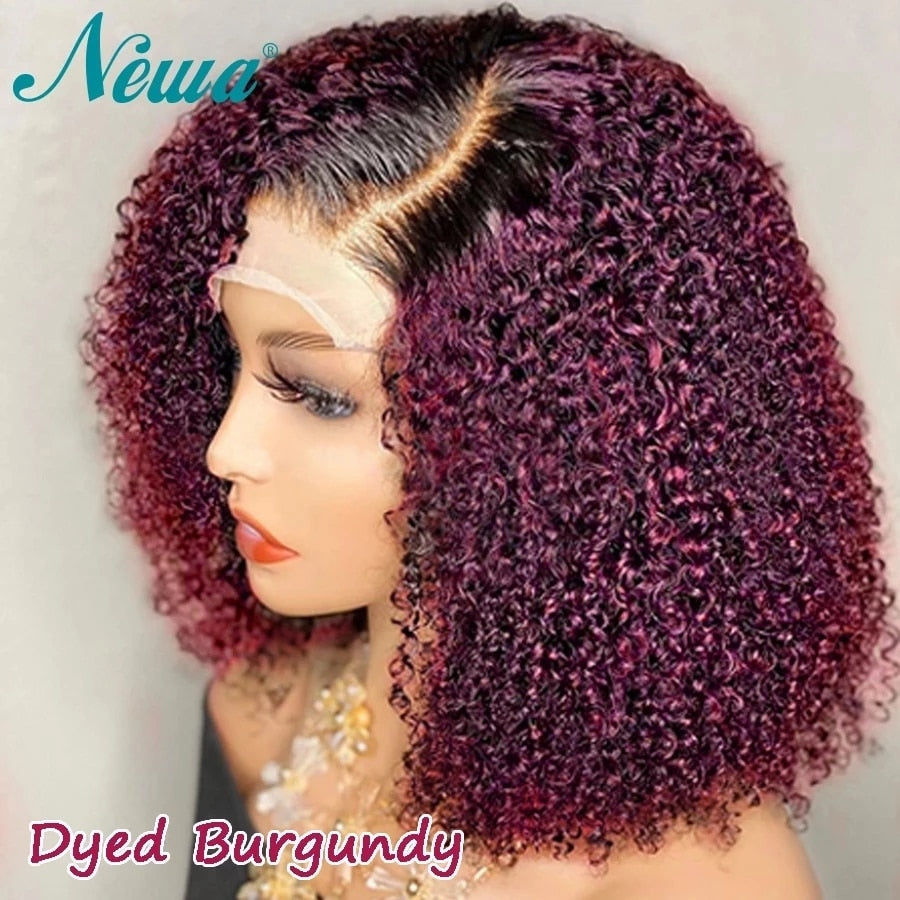 10A Newa Short Bob Wig Ombre Curly Human Hair Wig Pre Plucked 13x6 Brazilian Lace Front Wig Highlight 4x4 Closure Wigs For Women