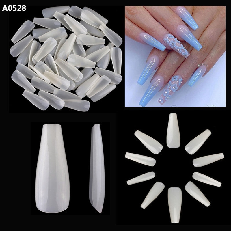 Makartt 500pcs Coffin Fake Nail Tips Clear Natural XXL Gel Tips Full Cover False Acrylic Stiletto Ballerina Nails Press on Nail