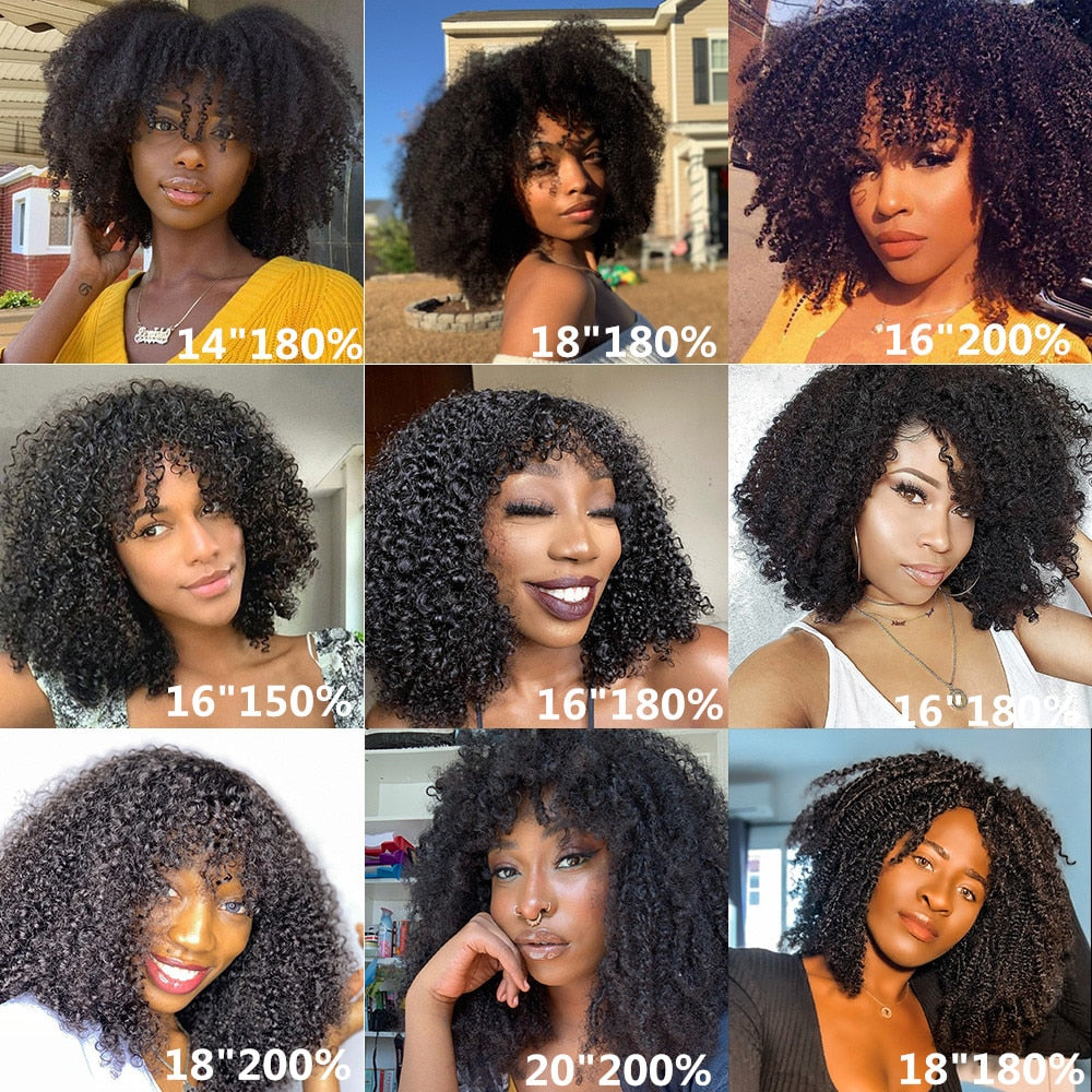 200 Density Curly Wig With Bangs Human Hair Wigs Machine Made Fringe Short Bob Wig Thick Afro Kinky Curly Wigs For Black Women