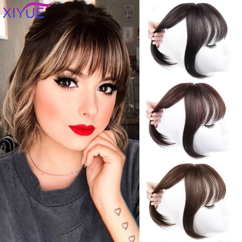 Black/Light Brown Clip In Hair Bangs Hairpiece Accessories Synthetic Fake Bangs Clip In Hair Extensions Clip In Hair Pieces