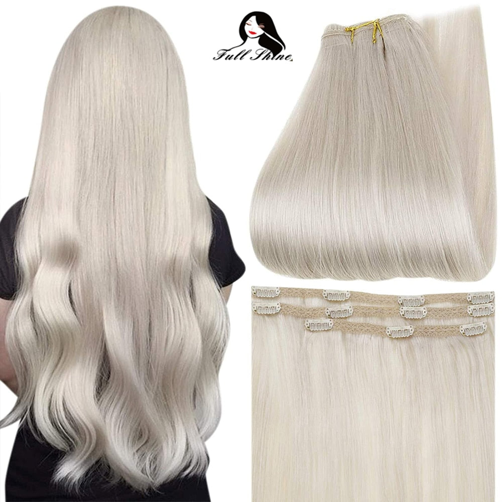 Full Shine 50 Grams Clip On Human Hair Extensions Ombre Color 3Pcs 100% Machine Remy Human Hair Hairpins Clip In Hair Extensions