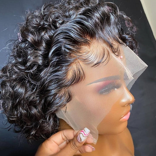 CEXXY Pixie Cut Wig Short Curly Human Hair Wigs Cheap Human Hair Wig 13X1 Transparent Lace Wig For Women Human Hair Pre Plucked