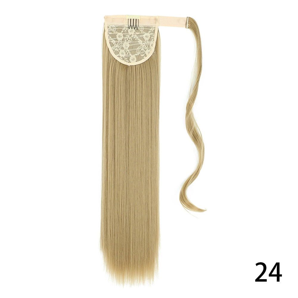 AZIR Long Straight Ponytail Hair Synthetic Extensions Heat Resistant Hair 22Inch Wrap Around Pony Hairpiece for Women