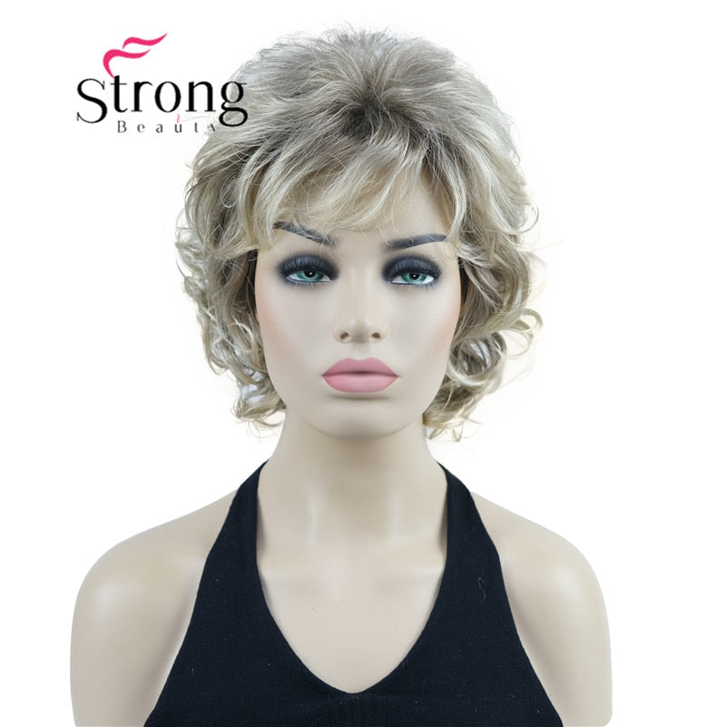 StrongBeauty Short Wig Soft Tousled Curls Blonde Highlights Full Synthetic Wigs COLOUR CHOICES