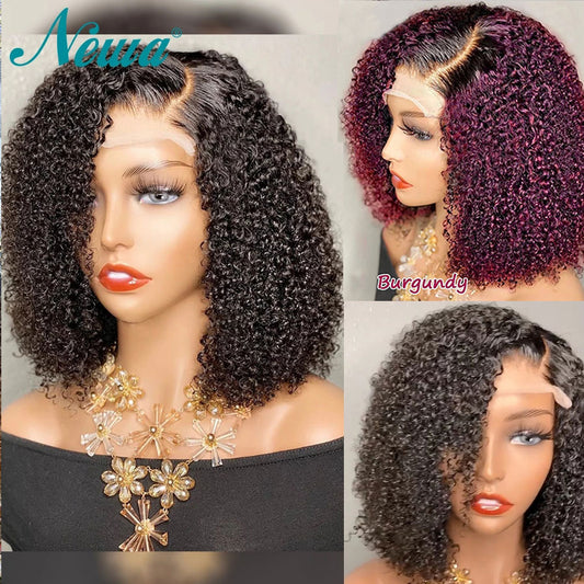 10A Newa Short Bob Wig Ombre Curly Human Hair Wig Pre Plucked 13x6 Brazilian Lace Front Wig Highlight 4x4 Closure Wigs For Women