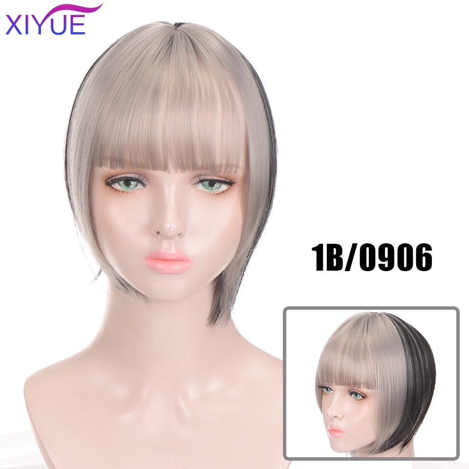 Black/Light Brown Clip In Hair Bangs Hairpiece Accessories Synthetic Fake Bangs Clip In Hair Extensions Clip In Hair Pieces