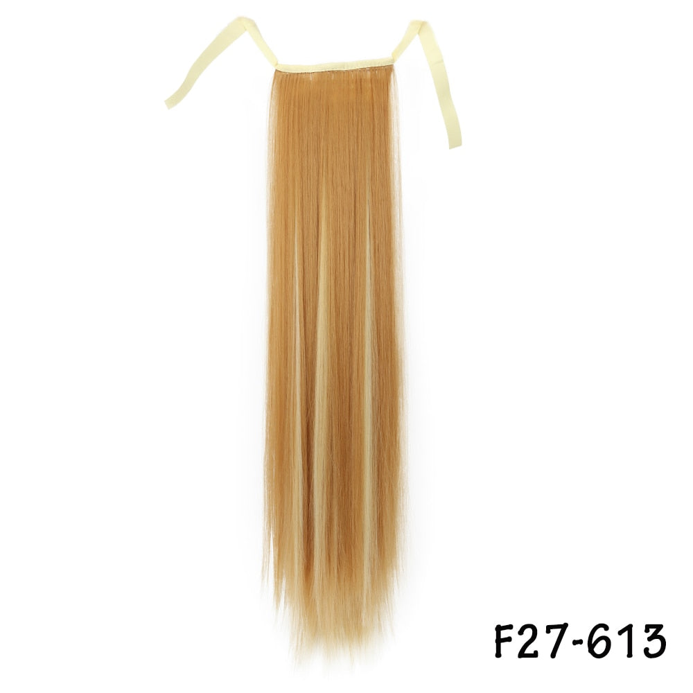 AZIR Long Straight Ponytail Hair Synthetic Extensions Heat Resistant Hair 22Inch Wrap Around Pony Hairpiece for Women