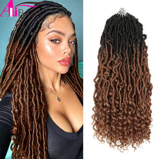 Alibaby Hair Goddess Nu Locs Crochet Hair Natural Curly Dreadlocks Hair Ombre Faux Locs Crochet Braids 20&quot; 21Strands/Pack