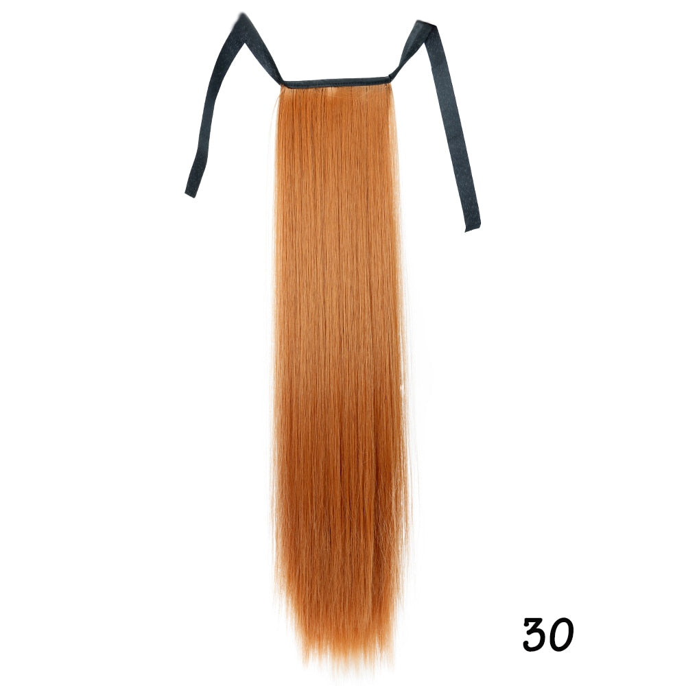 AZIR Long Straight Ponytail Hair Synthetic Extensions Heat Resistant Hair 22Inch Wrap Around Pony Hairpiece for Women