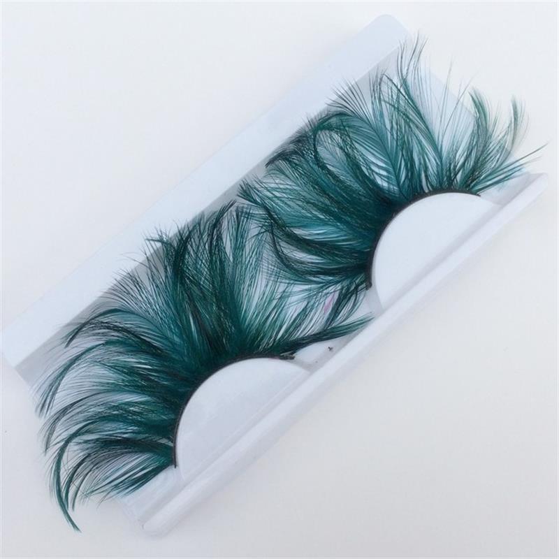 1 pairs Dark green feather 3D thick winged natural long false eyelashes exaggeration stage false eye lashes makeup tool YM117