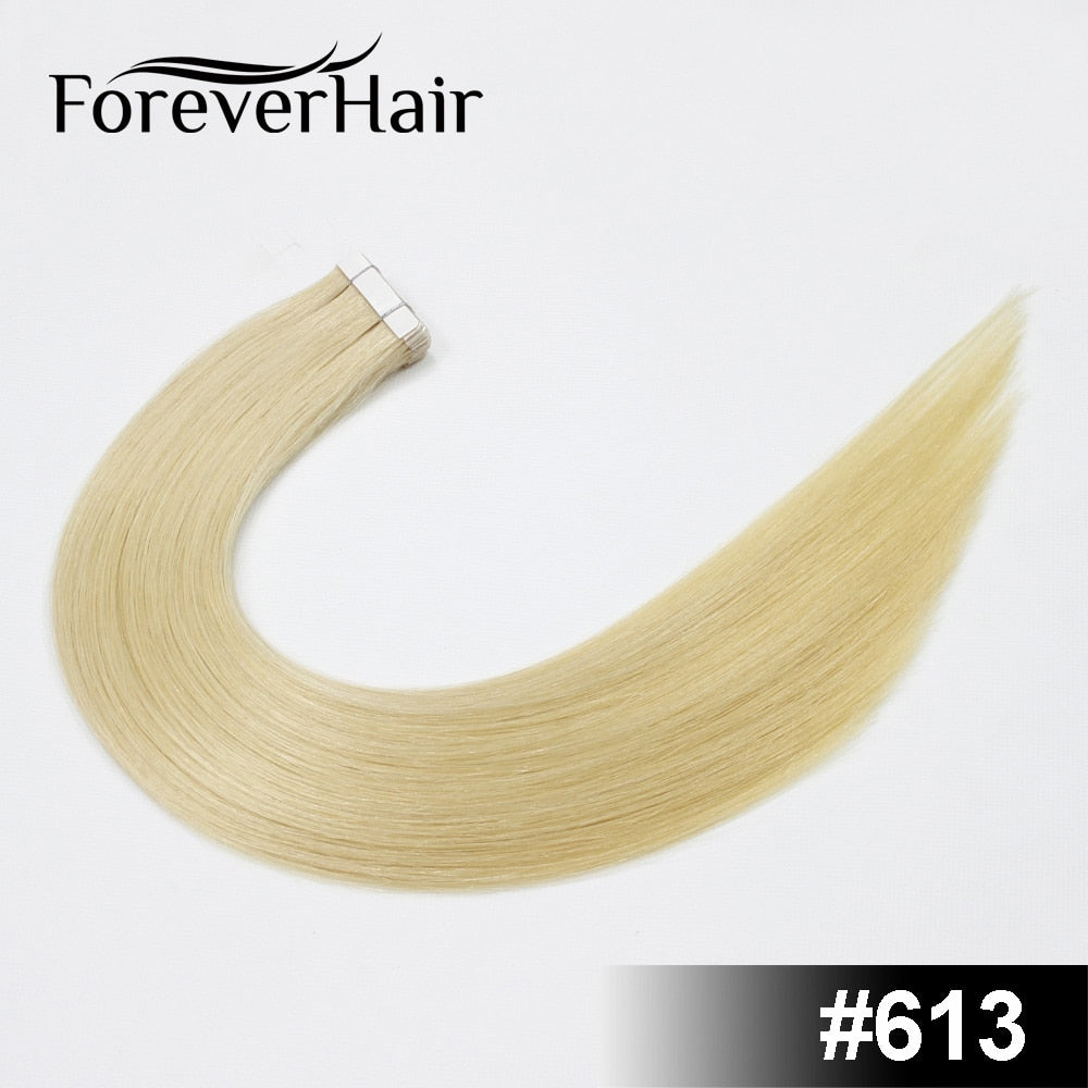 FOREVER HAIR 2.0g/pc Tape In Natural Human Hair Extensions Ash Blonde European Skin Weft Remy Hair Extensions 16&quot; 18&quot; 20&quot; 22&quot;