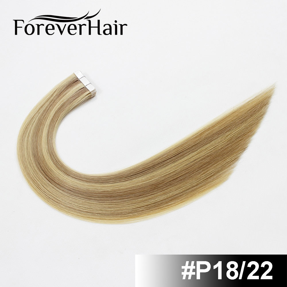 FOREVER HAIR 2.0g/pc Tape In Natural Human Hair Extensions Ash Blonde European Skin Weft Remy Hair Extensions 16&quot; 18&quot; 20&quot; 22&quot;