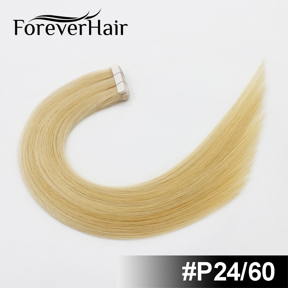 FOREVER HAIR 2.0g/pc Tape In Natural Human Hair Extensions Ash Blonde European Skin Weft Remy Hair Extensions 16&quot; 18&quot; 20&quot; 22&quot;