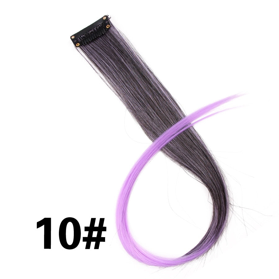 Synthetic Long Straight Women High Temperature Synthetic Clip In Hair Extension Hairpiece Purple Pink Red Blue Rose Colorful