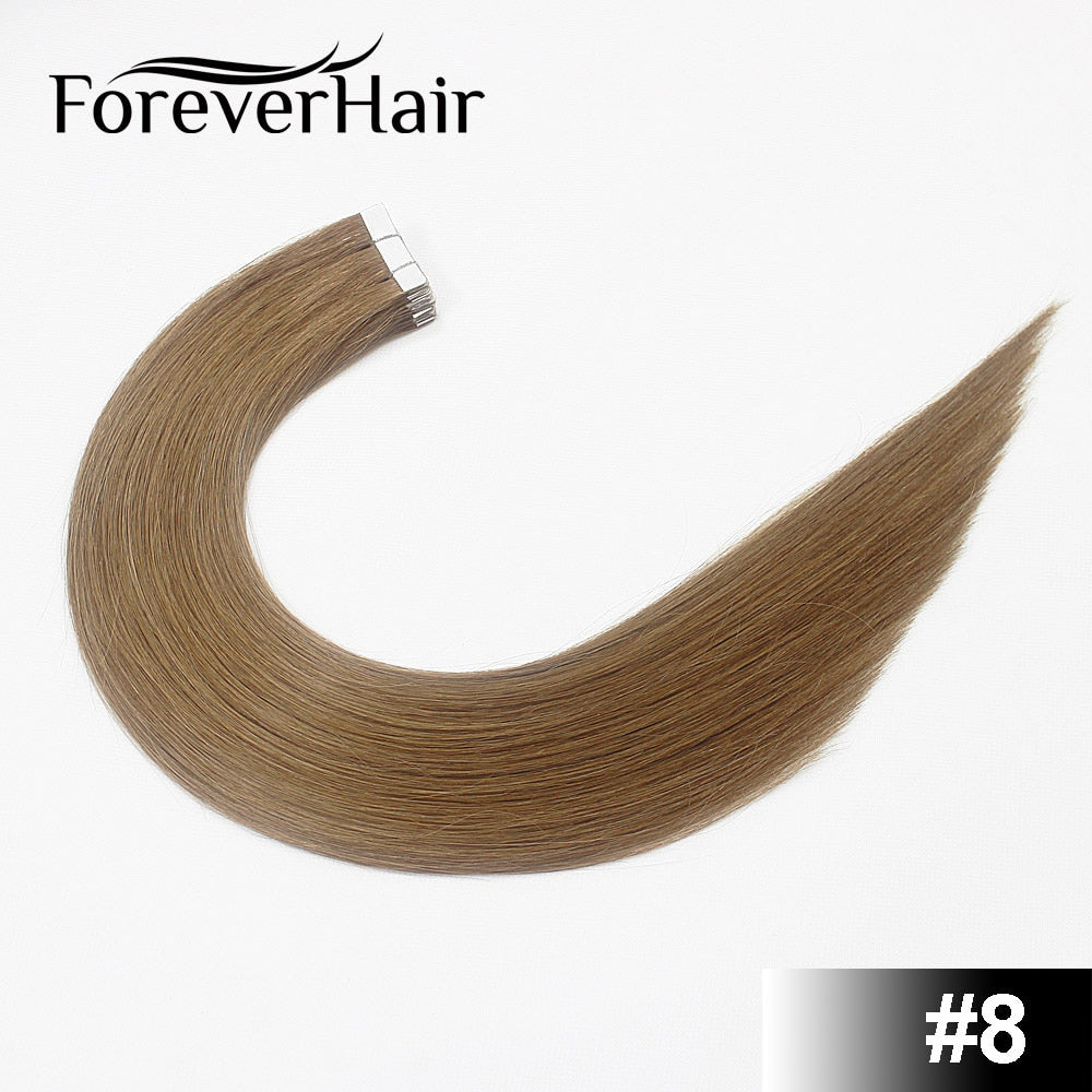 FOREVER HAIR 2.0g/pc Tape In Natural Human Hair Extensions Ash Blonde European Skin Weft Remy Hair Extensions 16&quot; 18&quot; 20&quot; 22&quot;