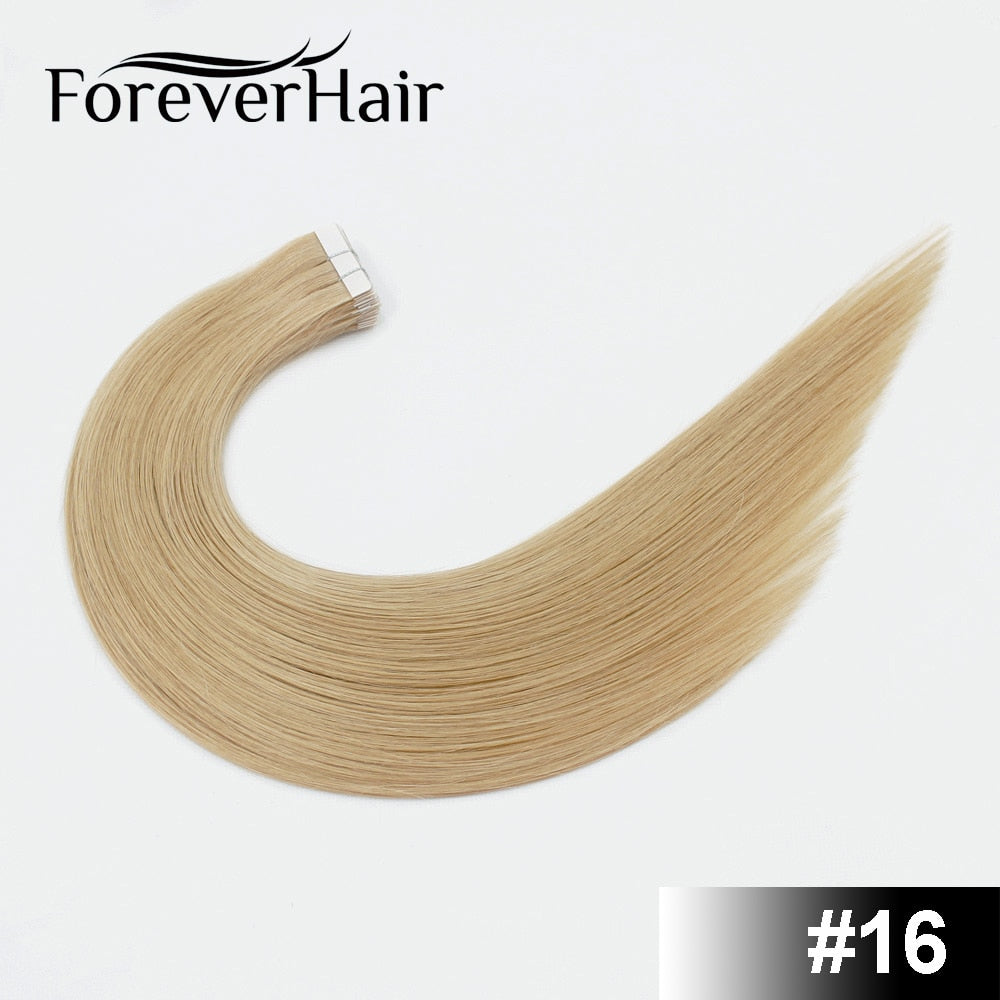 FOREVER HAIR 2.0g/pc Tape In Natural Human Hair Extensions Ash Blonde European Skin Weft Remy Hair Extensions 16&quot; 18&quot; 20&quot; 22&quot;