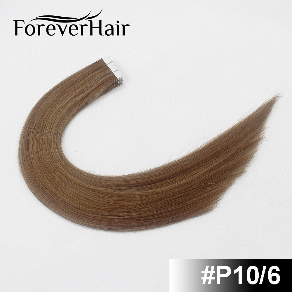 FOREVER HAIR 2.0g/pc Tape In Natural Human Hair Extensions Ash Blonde European Skin Weft Remy Hair Extensions 16&quot; 18&quot; 20&quot; 22&quot;