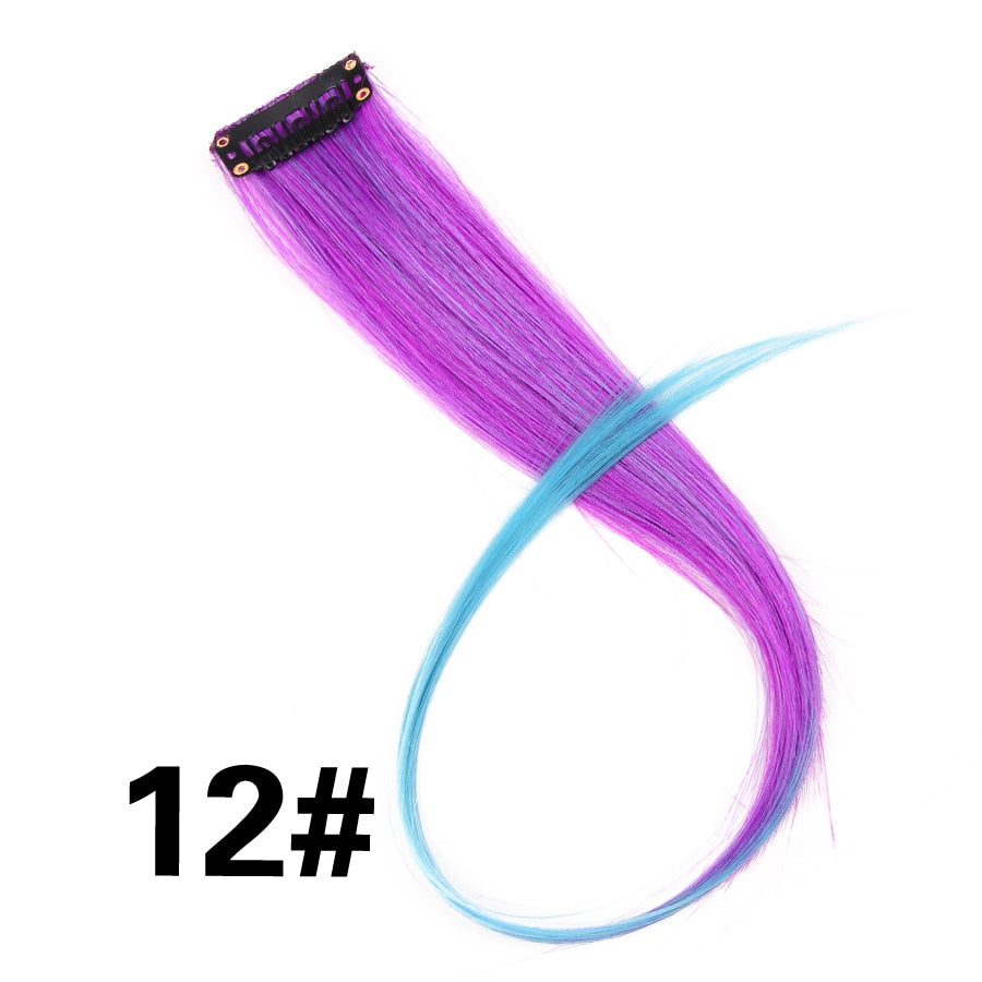 Synthetic Long Straight Women High Temperature Synthetic Clip In Hair Extension Hairpiece Purple Pink Red Blue Rose Colorful