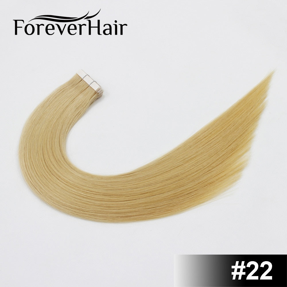 FOREVER HAIR 2.0g/pc Tape In Natural Human Hair Extensions Ash Blonde European Skin Weft Remy Hair Extensions 16&quot; 18&quot; 20&quot; 22&quot;