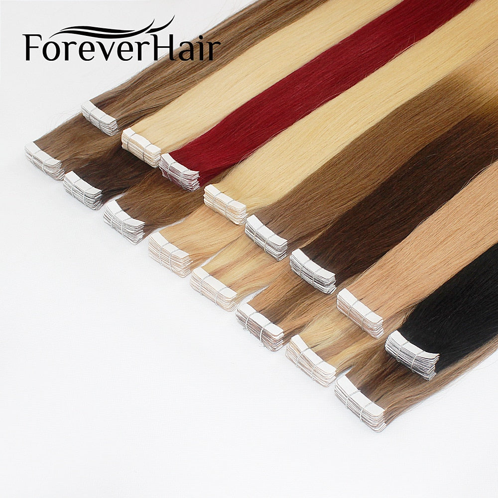 FOREVER HAIR 2.0g/pc Tape In Natural Human Hair Extensions Ash Blonde European Skin Weft Remy Hair Extensions 16&quot; 18&quot; 20&quot; 22&quot;