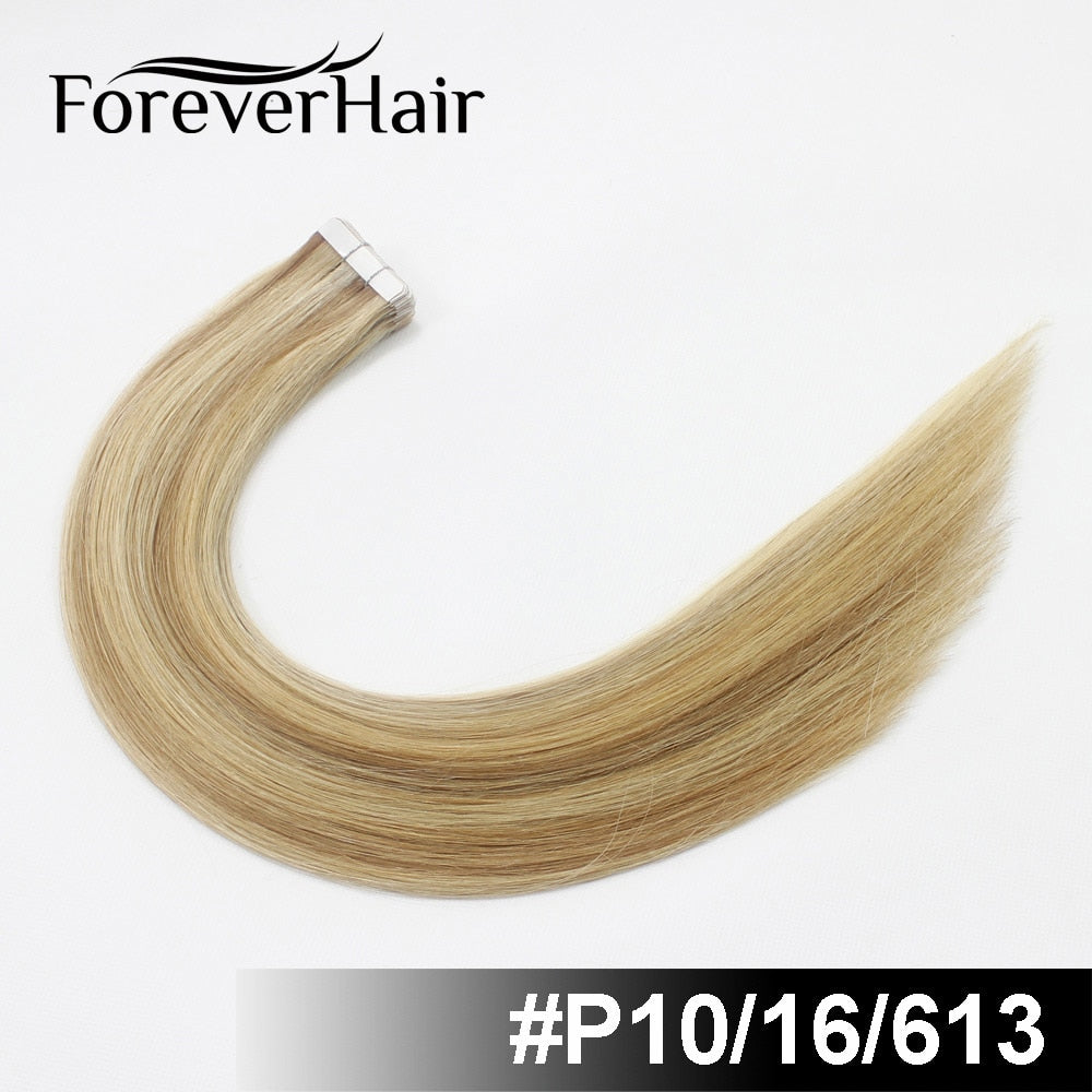 FOREVER HAIR 2.0g/pc Tape In Natural Human Hair Extensions Ash Blonde European Skin Weft Remy Hair Extensions 16&quot; 18&quot; 20&quot; 22&quot;