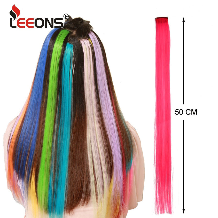 Synthetic Long Straight Women High Temperature Synthetic Clip In Hair Extension Hairpiece Purple Pink Red Blue Rose Colorful