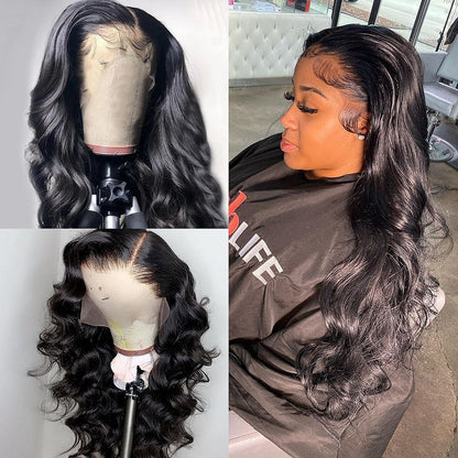 Medium Length Body Wave Swiss Lace Front Human Hair Wigs PrePlucked Brazilian Body Wave Lace Frontal Wig With Baby Hair