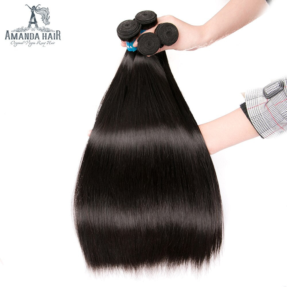 Amanda Hair Brazilian Hair Weave Bundles Straight 3/4 Bundles Deals Natural Color 100% Human Hair Extensions 8-28 Inch Remy Hair