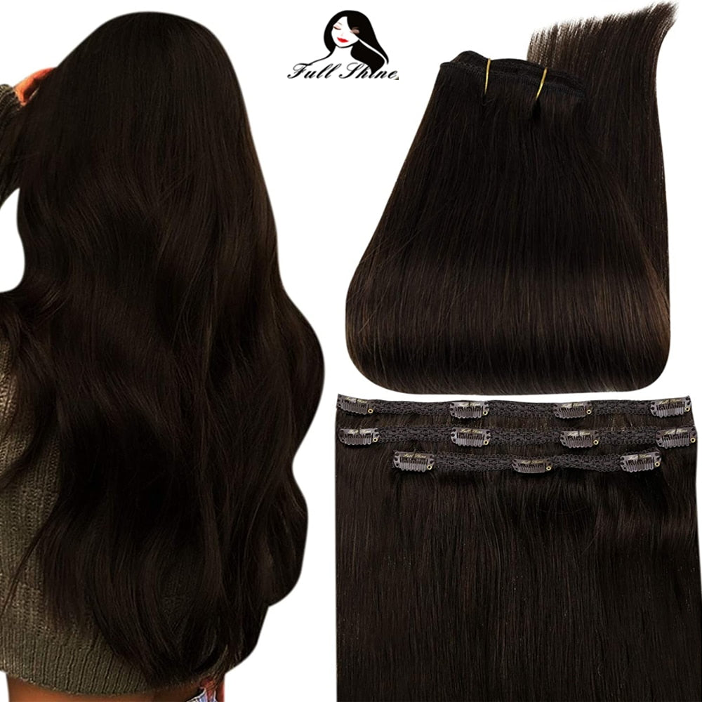 Full Shine 50 Grams Clip On Human Hair Extensions Ombre Color 3Pcs 100% Machine Remy Human Hair Hairpins Clip In Hair Extensions