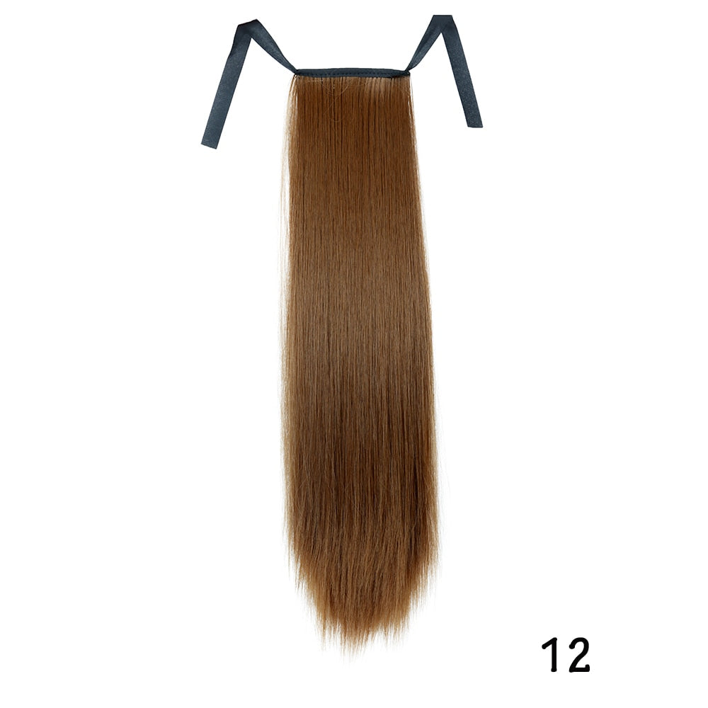 AZIR Long Straight Ponytail Hair Synthetic Extensions Heat Resistant Hair 22Inch Wrap Around Pony Hairpiece for Women