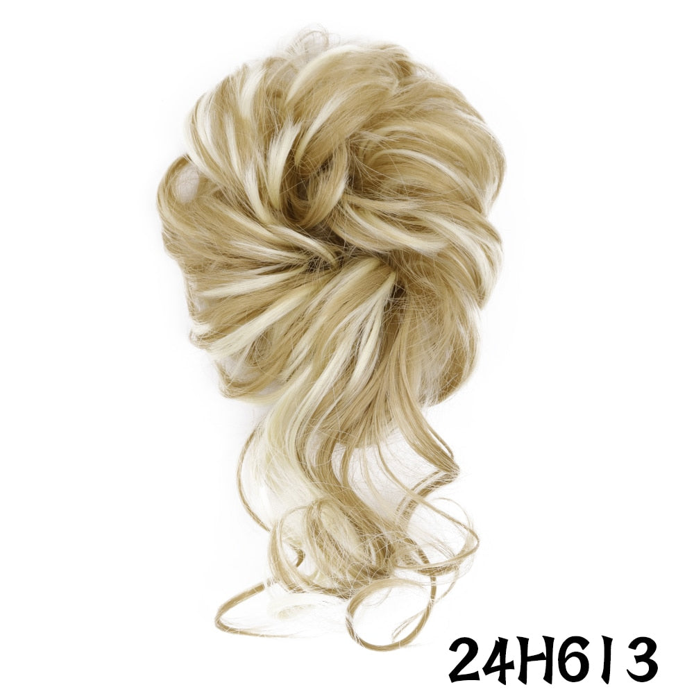 XINRAN Synthetic Curly Donut Chignon With Elastic Band Scrunchies Messy Hair Bun Updo Hairpieces Extensions for Women