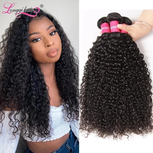 Longqi Hair Cambodian Curly Hair Bundles 3 4 Bundles Jerry Curl Human Hair Bundles Remy Hair Weave Bundles 8 - 26 Inch