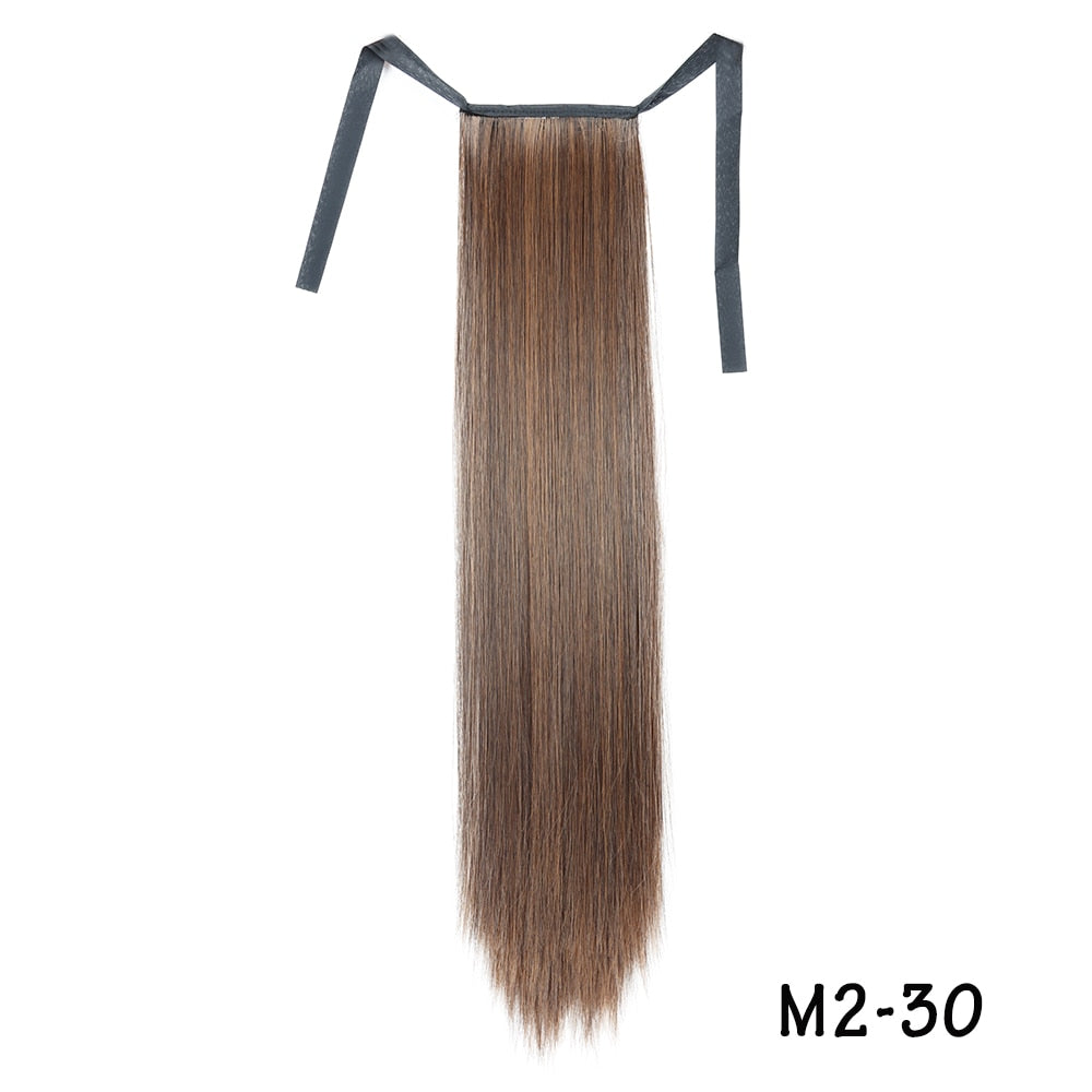 AZIR Long Straight Ponytail Hair Synthetic Extensions Heat Resistant Hair 22Inch Wrap Around Pony Hairpiece for Women