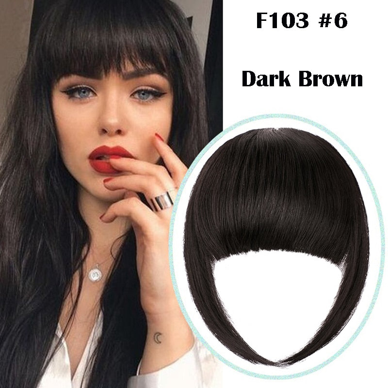 SHANGZI False Bangs Synthetic hair Bangs Hair Extension Fake Fringe Natural hair clip on bangs Light Brown HighTemperature wigs