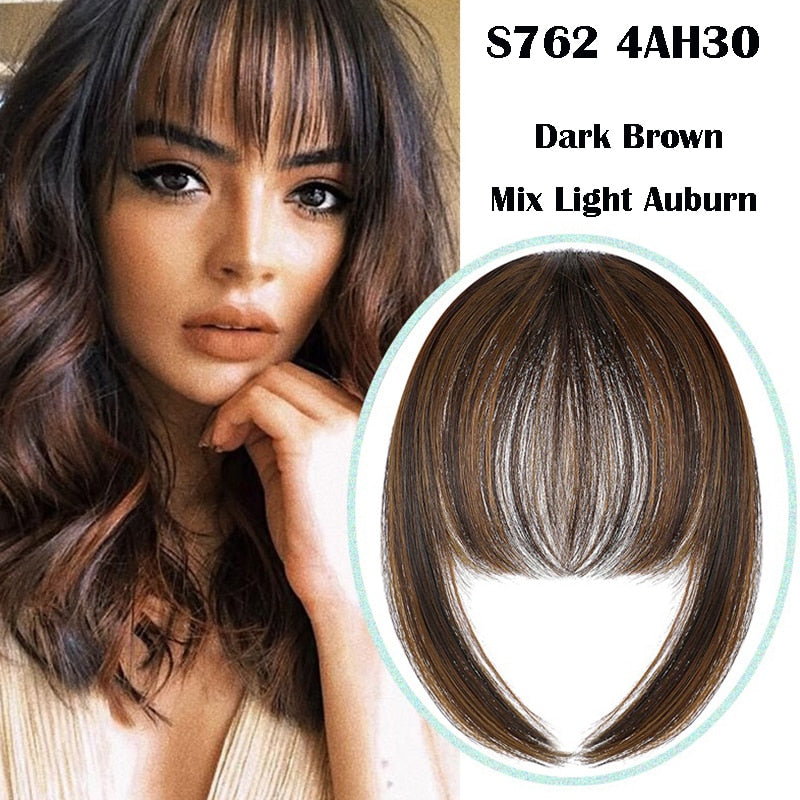 SHANGZI False Bangs Synthetic hair Bangs Hair Extension Fake Fringe Natural hair clip on bangs Light Brown HighTemperature wigs