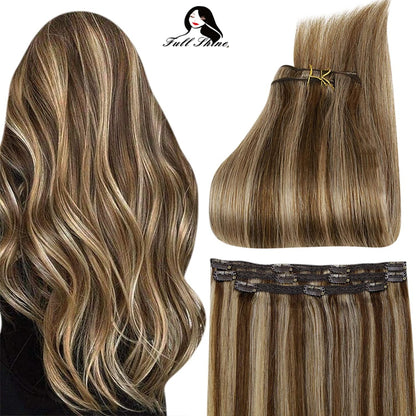 Full Shine 50 Grams Clip On Human Hair Extensions Ombre Color 3Pcs 100% Machine Remy Human Hair Hairpins Clip In Hair Extensions