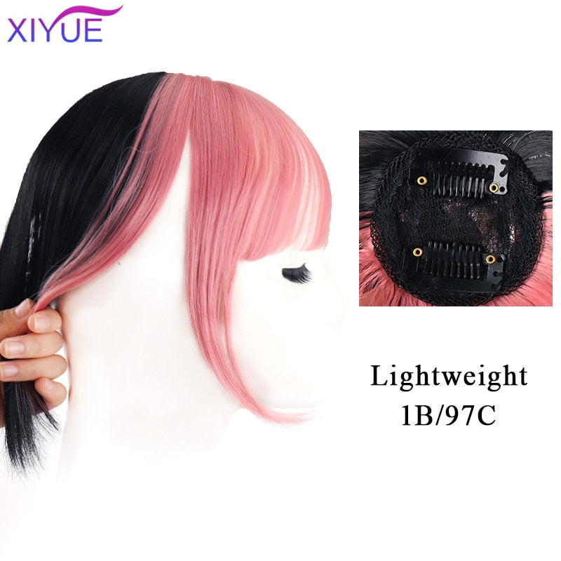 Black/Light Brown Clip In Hair Bangs Hairpiece Accessories Synthetic Fake Bangs Clip In Hair Extensions Clip In Hair Pieces