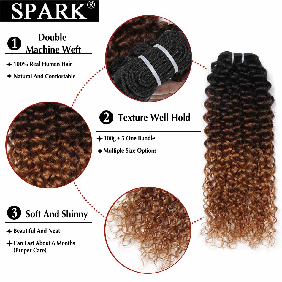 Ombre SPARK Brazilian Human Hair Weave Bundles With Closure Afro Kinky Curly Hair With Closure Remy Human Hair Extensions Black