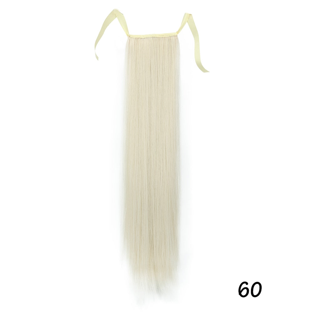 AZIR Long Straight Ponytail Hair Synthetic Extensions Heat Resistant Hair 22Inch Wrap Around Pony Hairpiece for Women